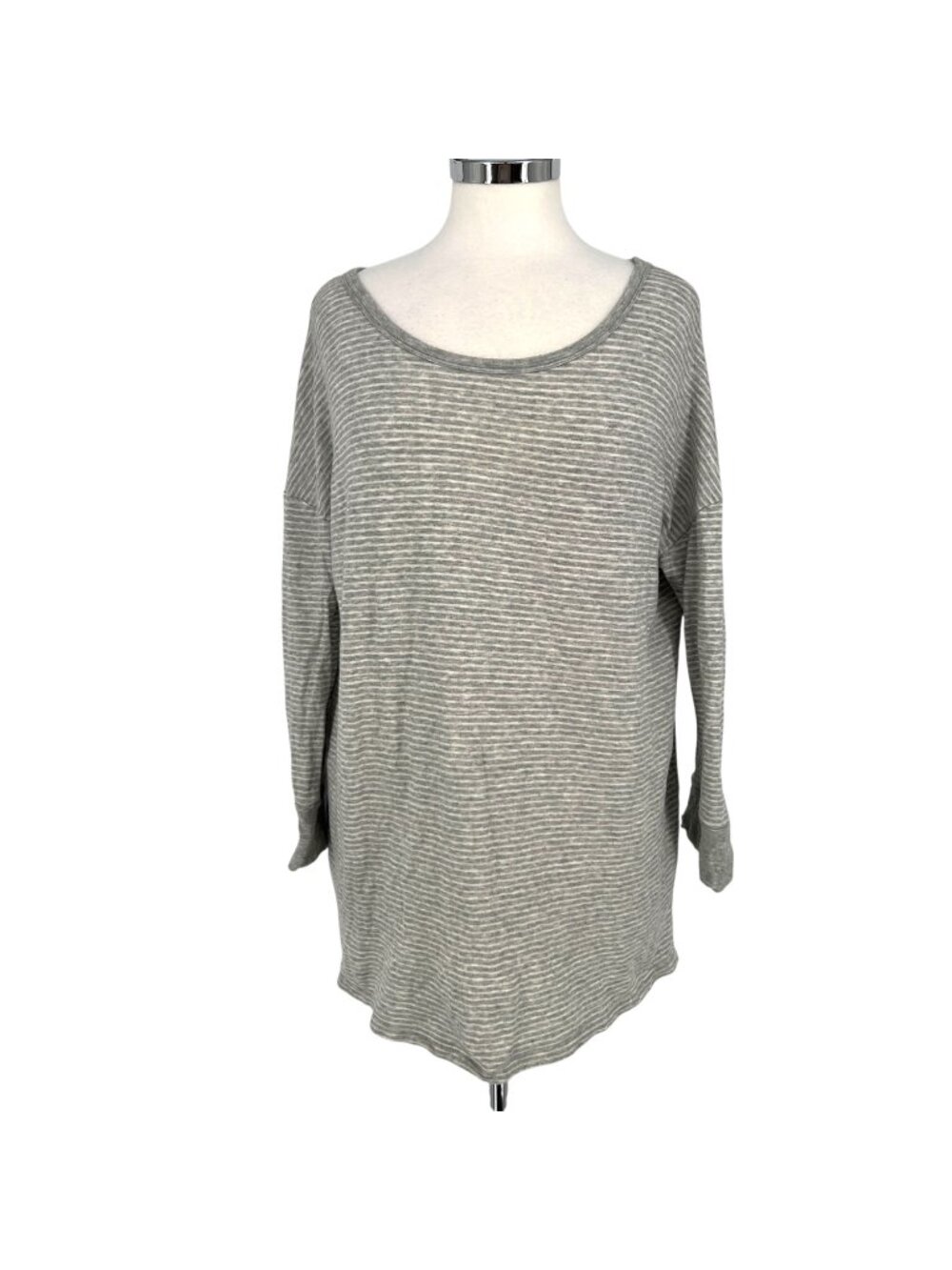 James Perse Striped Relaxed Fit Tunic Top Gray White Size XL 4
